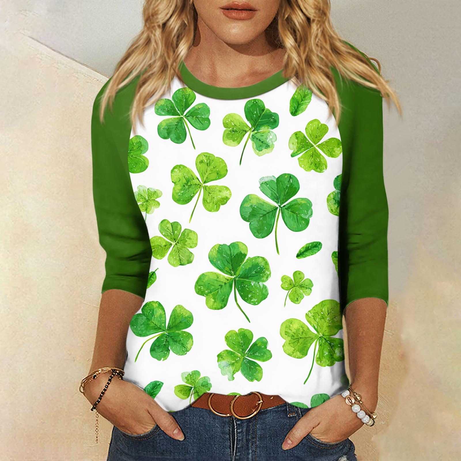 

Жіночий Ст. Топ з принтом до Дня святого Патрика, з круглим вирізом та рукавом три чверті XXXL