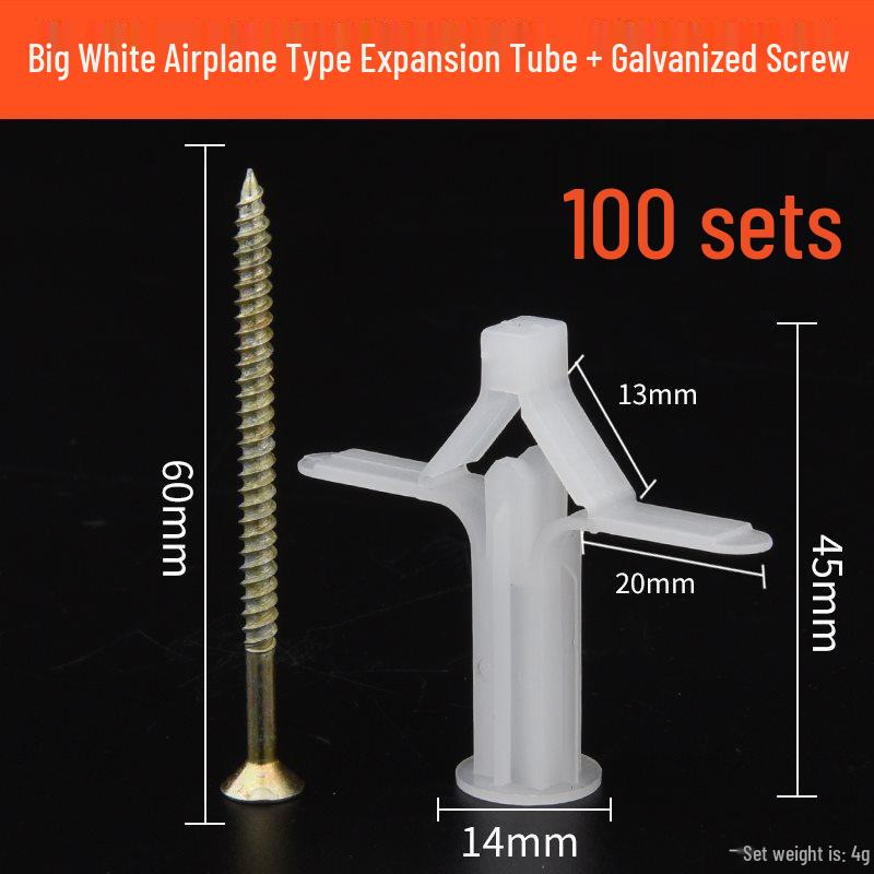 Gypsum Board Expansion Screw Set: Self-Tapping Plastic Plug & Butterfly Anchor