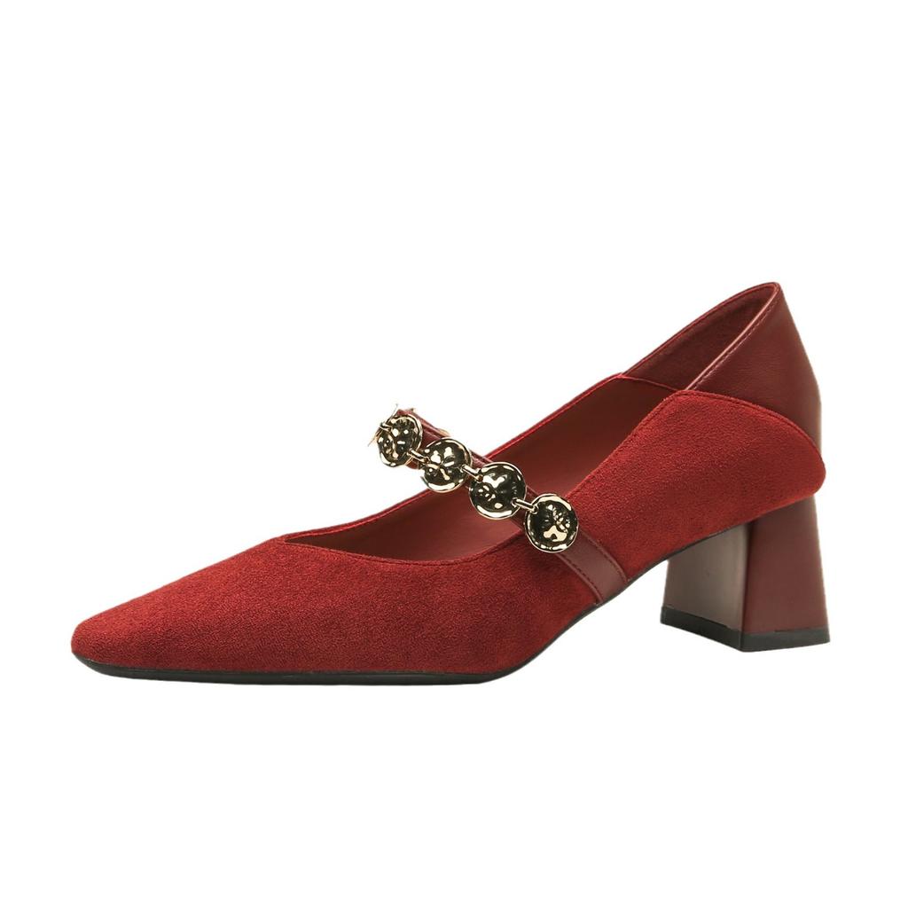 Temperament New Niche Design Suede Thick Heel Square Head Two Wear Comfortable and Versatile Women's Mary Jane Single Shoes Women