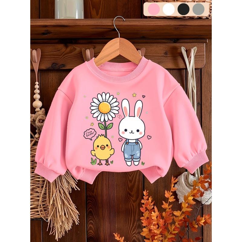 European sizes Kids' Cute Printed Pattern Simple Sweet Beauty Spring Thin Round Neck Sweatshirts