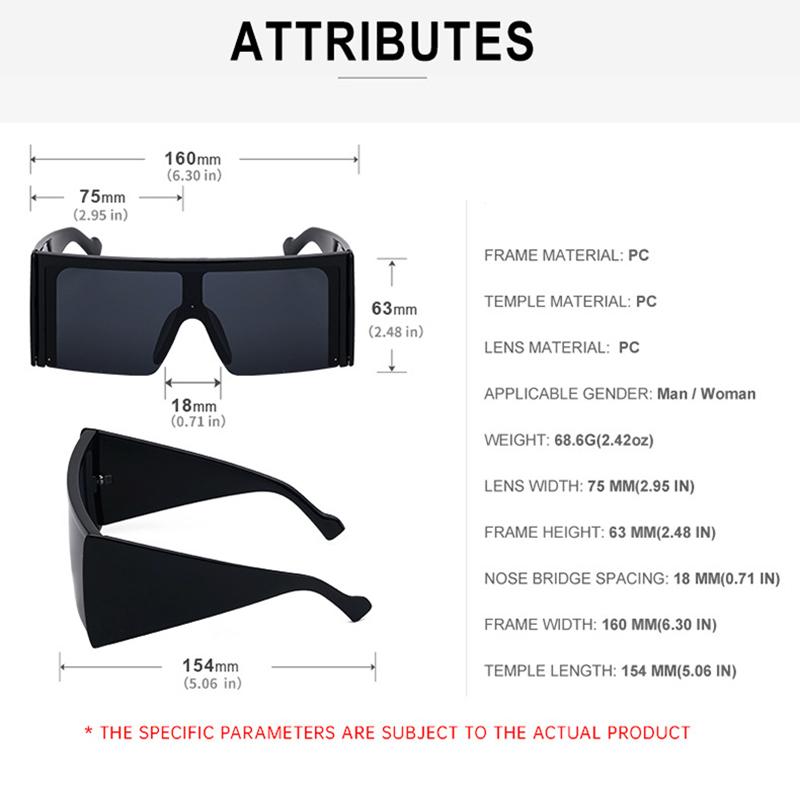 Oversized Y2K Square Sunglasses Women Men Luxury Designer Vintage Punk Big Frame Shades Flat Top Sun Glasses