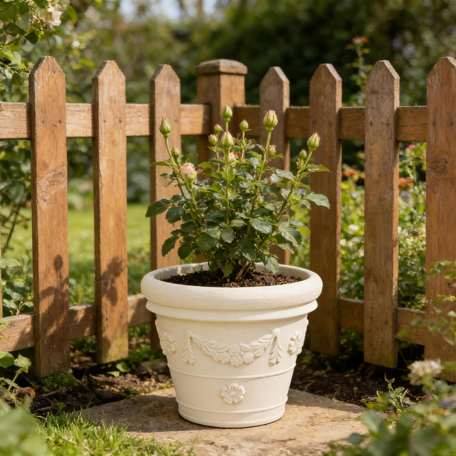 

Flower Pot Resin Plant Container Decorative Lightweight Planter Breathable Mesh for Home Garden S Beige
