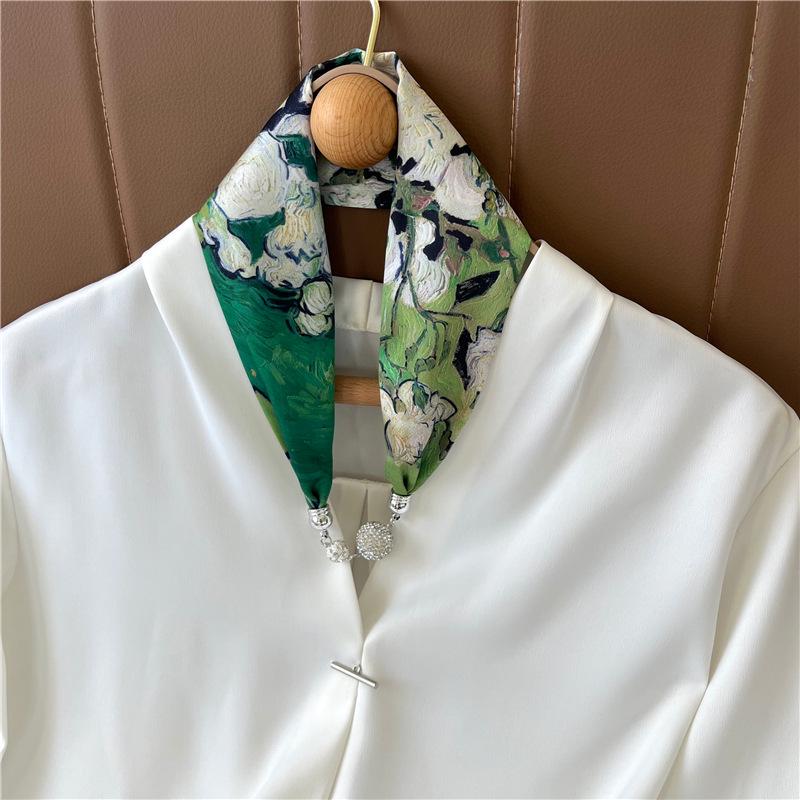 Women's Magnetic Buckle Silk Scarf - Fashionable Neck Protection for Spring, Summer, and Autumn
