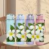 1PC White Plumeria Flower Bloom 750ml Color Plastic Sports Water Bottle Leakproof Flip Straw Lid For Sports Office Home Use