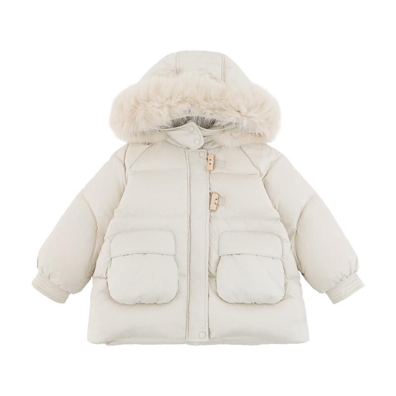 Yoyou Girls' Thickened Winter Down Jacket with Detachable Fur Collar