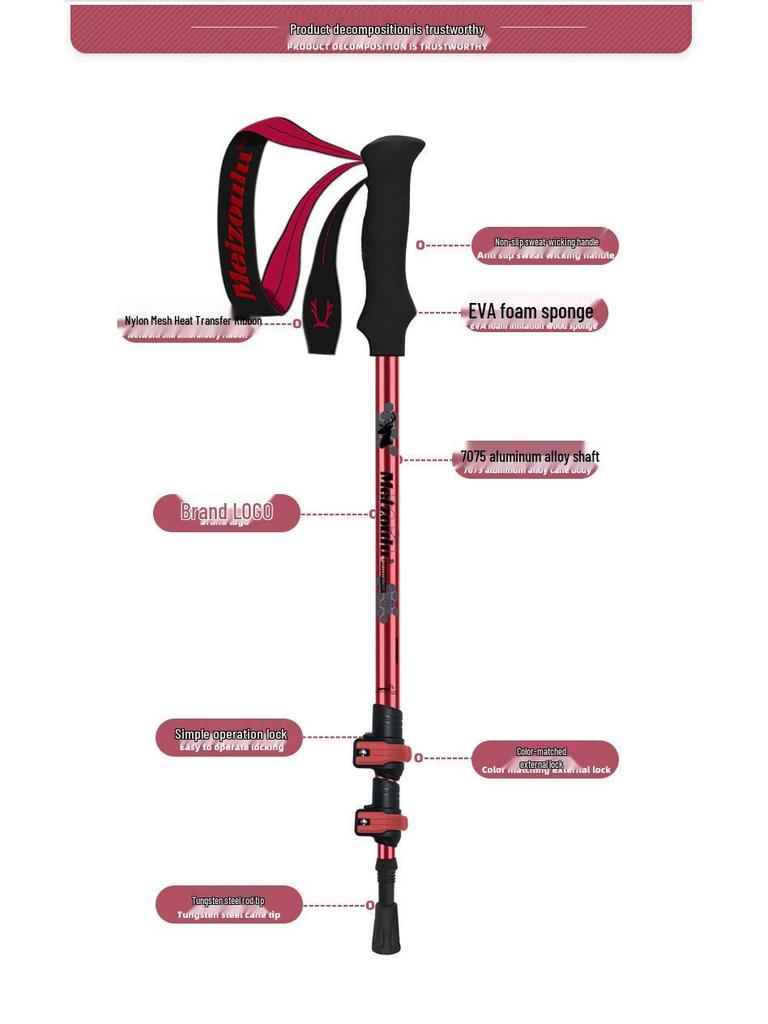 3-Section Telescopic Aluminum Trekking Poles: Multifunctional Hiking and Climbing Cane.