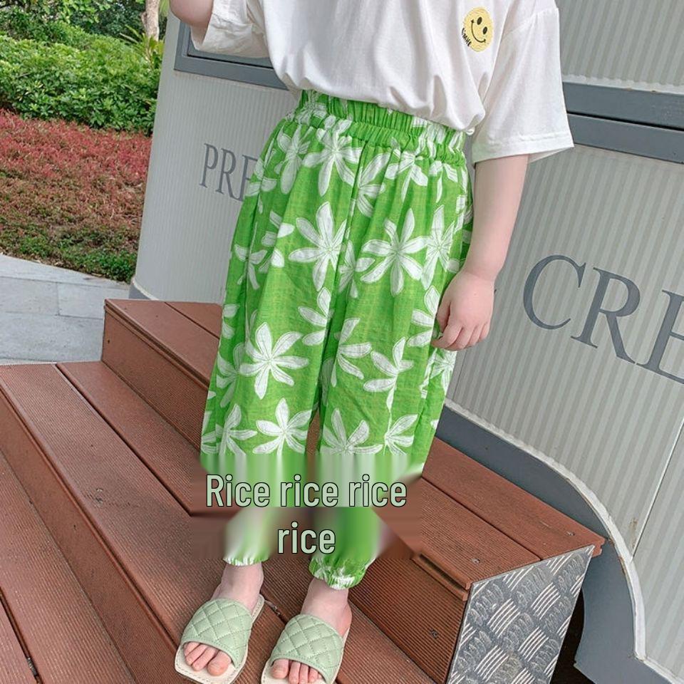Vielseitige Mädchen-Sommer-Blumen-Strandhose mit Mückenschutz - Mittelhohe Taille, Sonnenschutz, Retro-Stil.