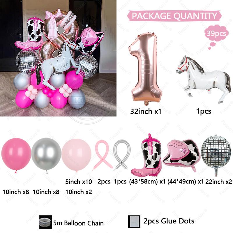 39pcs Pink Western Cowboy Foil Helium Balloon Boot Shape Hat Horse Racing Photo Props Cow Air Globos Birthday Party Supplies