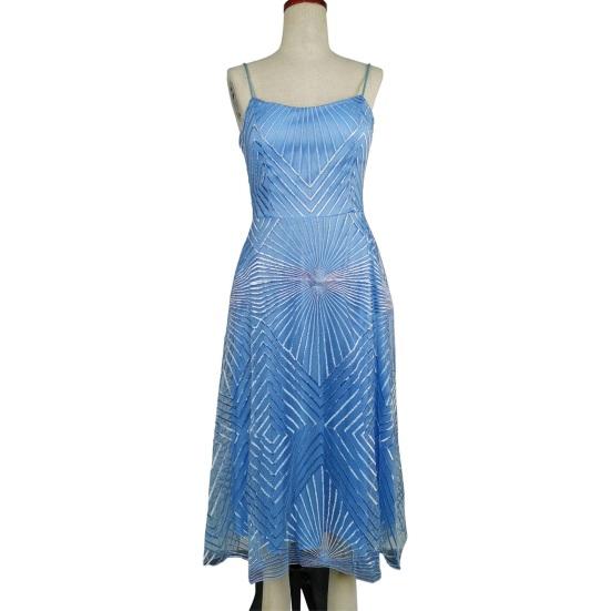 Evening Dress V Neck A-line Slim Waist High Waist Strappy Dress Bing Swing Backless Sleeveless Embroidery Slip Dress for Prom Party