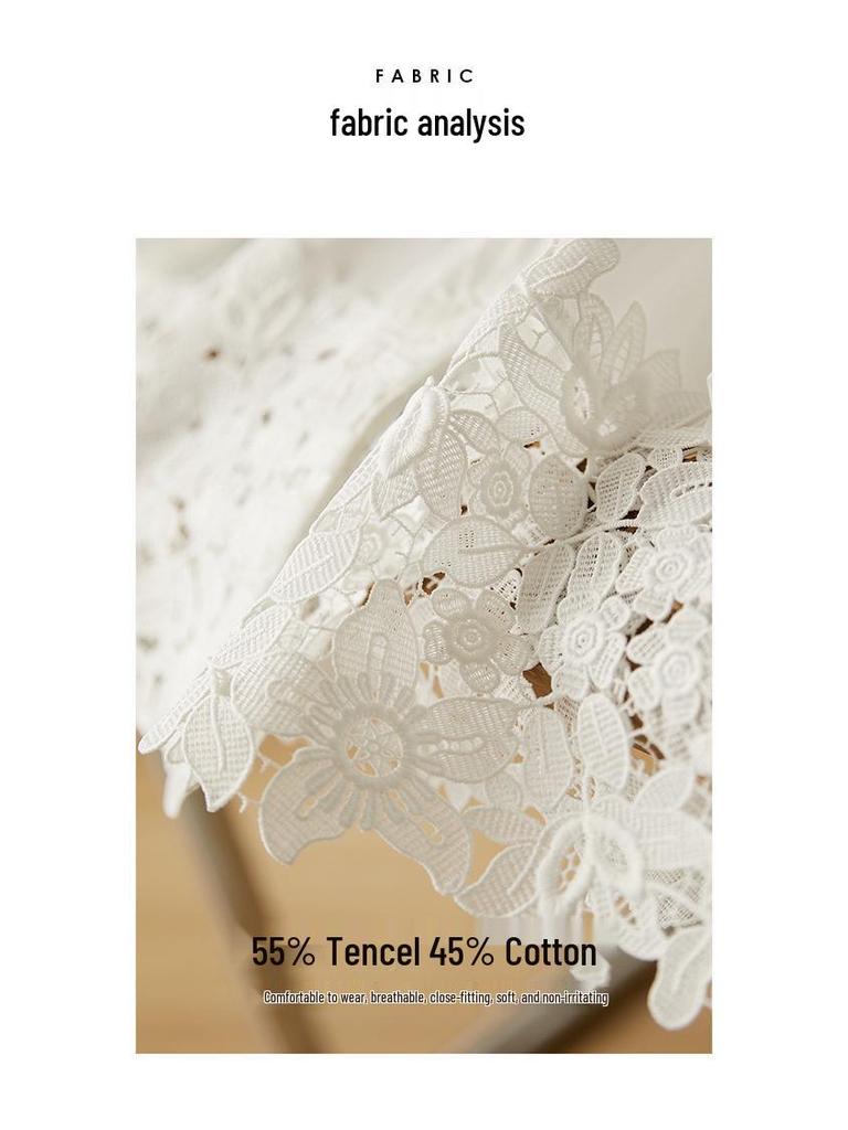 Damen Sommer Tencel Bluse: Einzigartiger Saum, Bestickt, Kurzärmeliges Design