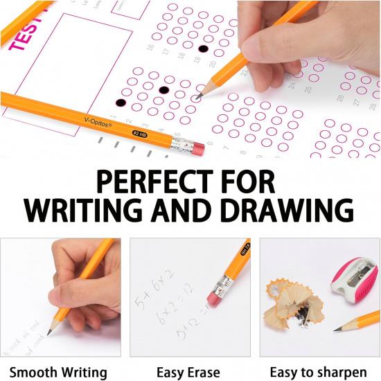 V-Opitos Wood-Cased #2 HB Pencils, 50 Pack Bulk Pre-Sharpened Yellow Pencils with Top Erasers, School Classroom Teacher Supplies, Writing, Drawing