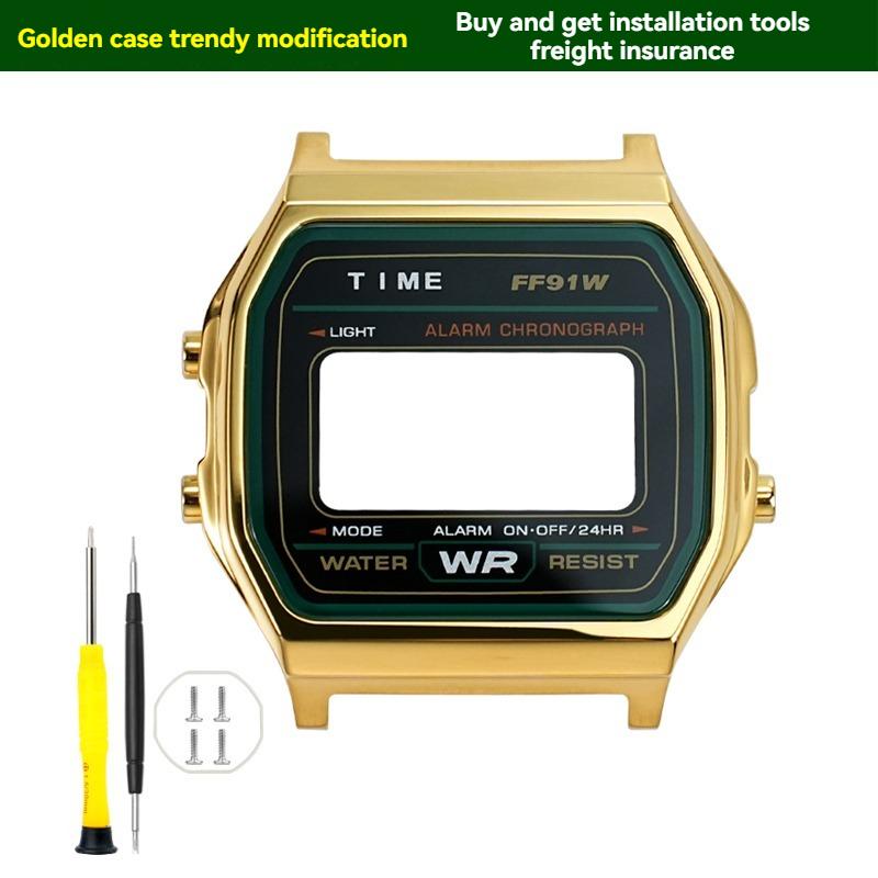 ONEMetal Modifikační sada pouzdra hodinek pro Casio A158 A159 A168 AW158 A158WA A159W-N1 Pouzdro a řemínek z nerezové oceli Kovový kryt hodinek RámečekMN