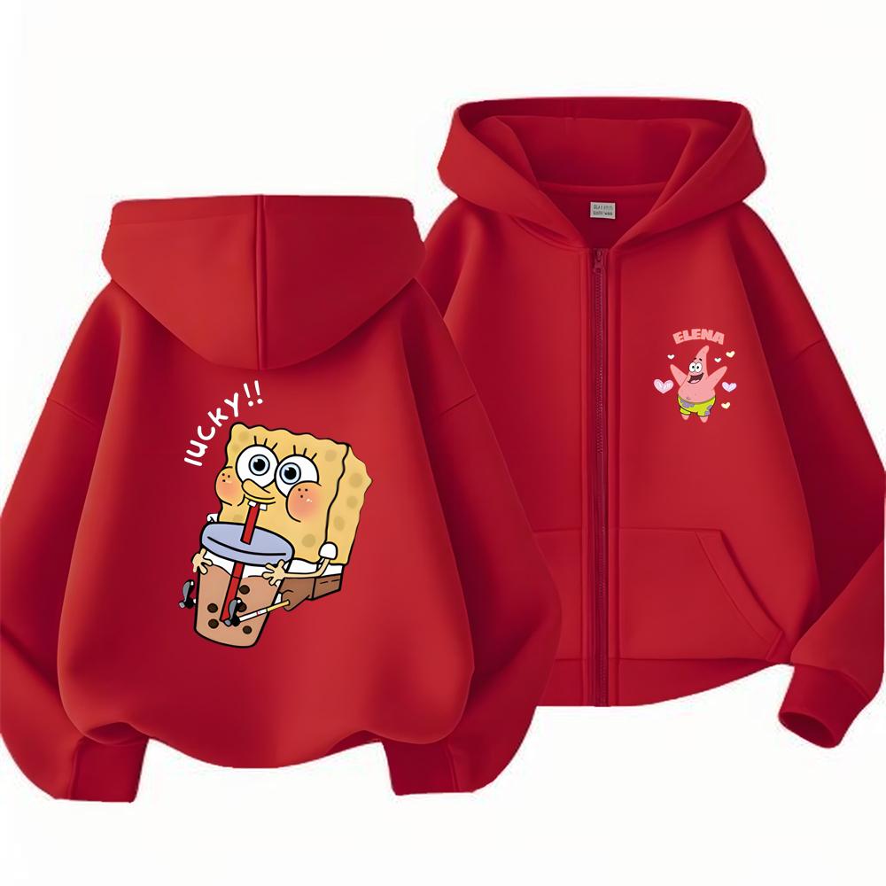 Hoodies Coat Spongebob Squarepants Children Gifts Zipper Style Girls Boys Age 3-12 Kids Fashion Black Pink Fashion Sweatshirt