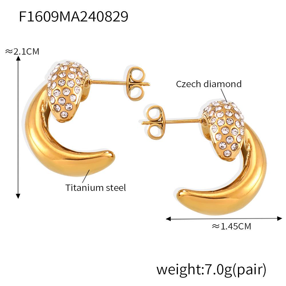 18K Gold Plated Crescent Moon Diamond Earrings - Exquisite Titanium Steel Jewelry
