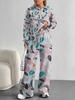 Broken Flowers European And American Autumn And Winter Casual Long-Sleeved Suit Women'S Hooded Sweater Trousers Two-Piece Set