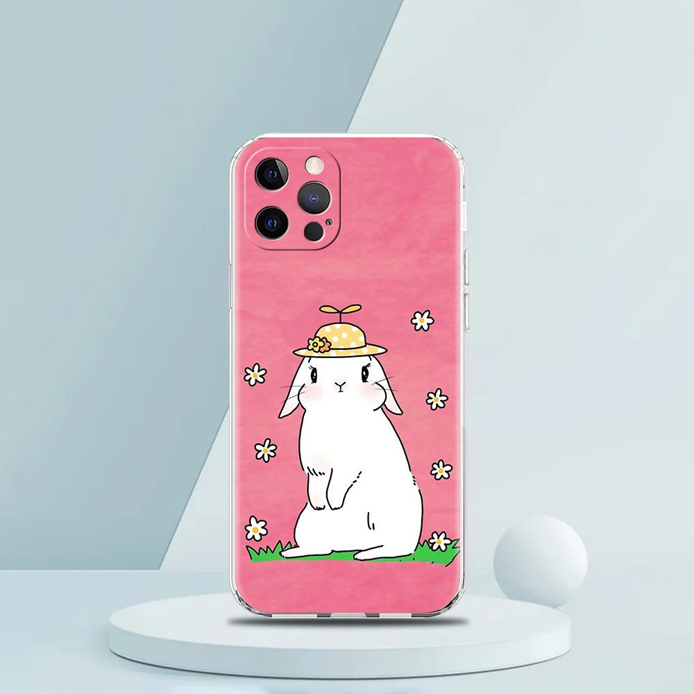 Cute Colorful Rabbit Luxury Phone Case For iPhone 16 15 14 13 12 11 Pro Max XS X XR SE 7 8 Plus Soft Silicone Clear Cover