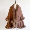 Winter Thicken Mink Wool Full Trims Faux Fur Cape Women's Hooded Loose Fleece Cloak Coat Party Wraps Warm