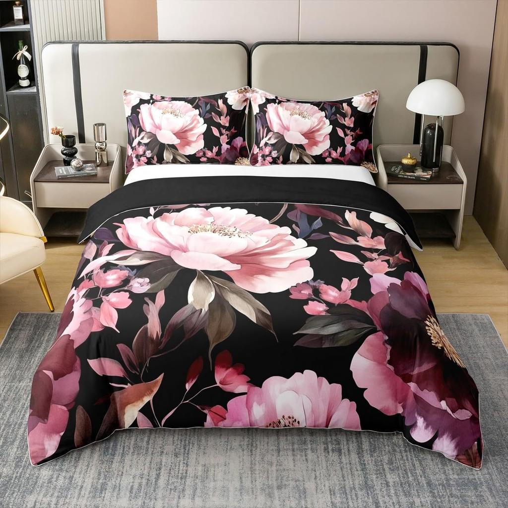 Blumiger Bettbezug Queen für Teenager ErwachseneRetro Blume Blätter BettdeckenbezugÖlgemälde BettwäschesetGarten Wildtiere Bettset