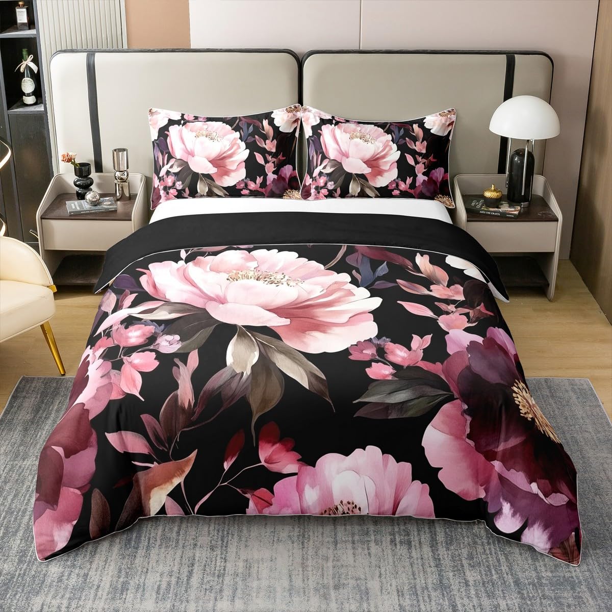 

Floral Duvet Cover Queen for Teens AdultsRetro Flower Leaves Comforter CoverOil Painting Bedding SetGarden Wildlife Bed Set EU Single(135x200cm)