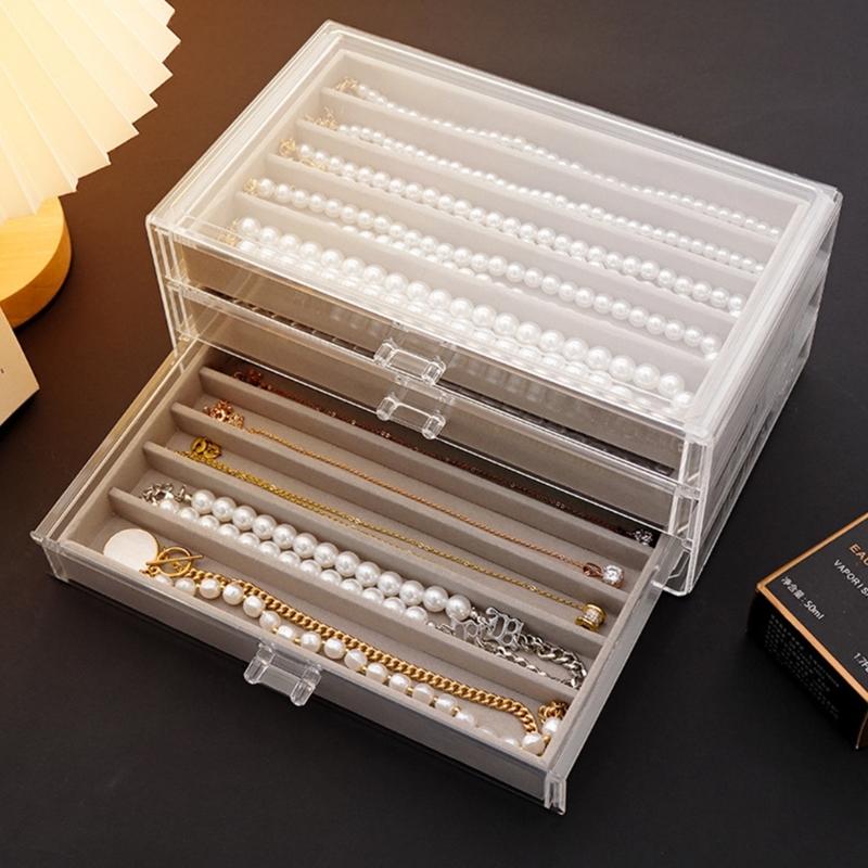 Multifunctional Acrylic Jewelry Storage Case 3 Layer Drawer Box for Bracelets and Beads Accessories Holder with Dividers