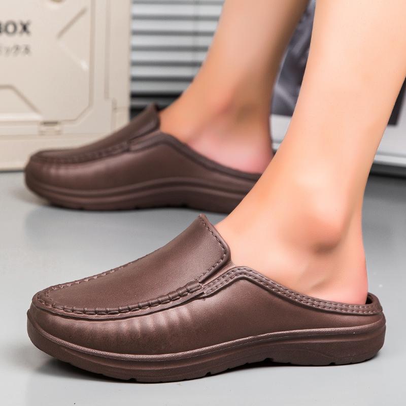 

Мужские тапочки-полуслипы для ленивых людей, многофункциональная нескользящая обувь для повара, повседневная обувь на плоской подошве для босиком, формальная кожаная обувь 39