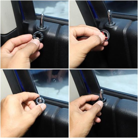 4pcs Car Door Lock Pin Trim Ring Decor For Dodge RAM 1500 2010- Carbon Fiber