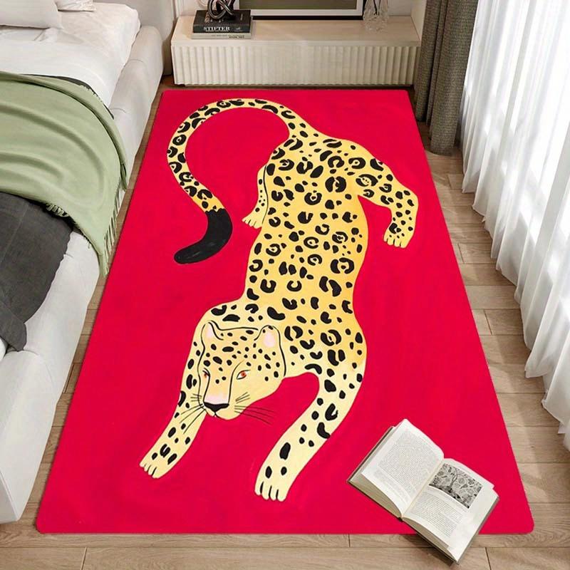 Crystal Velvet 1pc Leopard Pattern Non Slip Carpet, Machine Washable And Fatigue Resistant Carpet, Very Suitable for