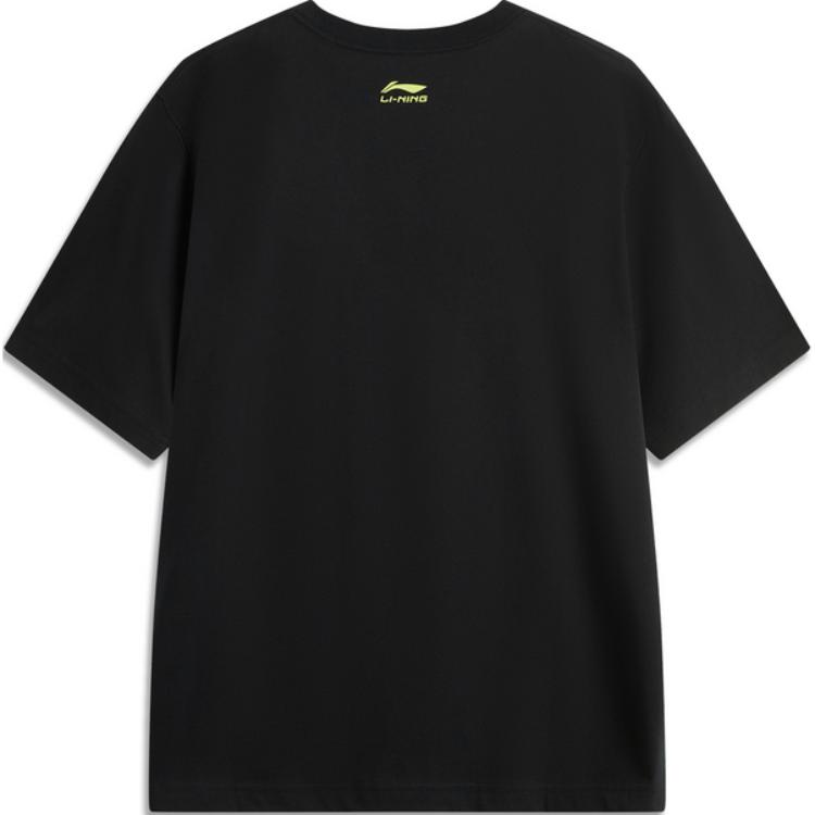 Li Ning X Disney Goofy Collaboration Soft Comfortable Breathable Round Neck Versatile Loose Knit Short Sleeve T-Shirt Men Tops Black AHSUA77-2