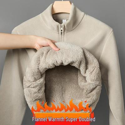 2025 Winter Men's Fleece Flannel Half-Zip Stand Collar Hoodie - Warm Velvet Cold Protection Top