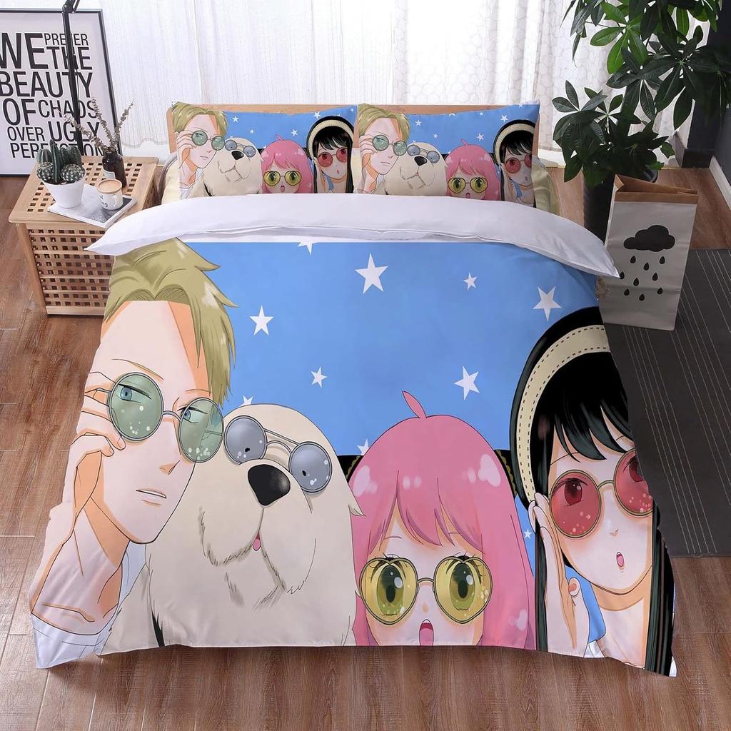 Anime Beautiful Girl Duvet Cover Set ,Cartoon Printed Patterned with Pillowcases, Soft Microfiber Quilt Covers for Girls