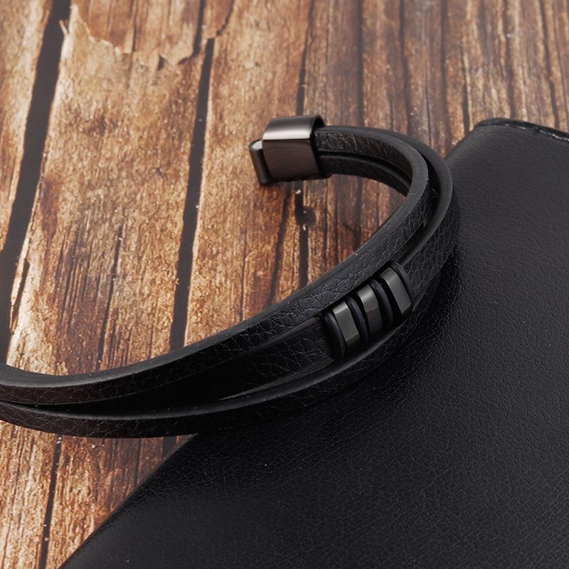 Fashion Unisex Multi-layer Woven Leather And Stainless Steel Combination Men's Leather Bracelet Black Brown Male Jewelry Gift