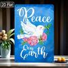 1pc Retro Peace on Earth Dove Roses Tin Sign, Christian Wall Art, 2D Flat Metal Plaque for Home Bar Cafe Decor, 12