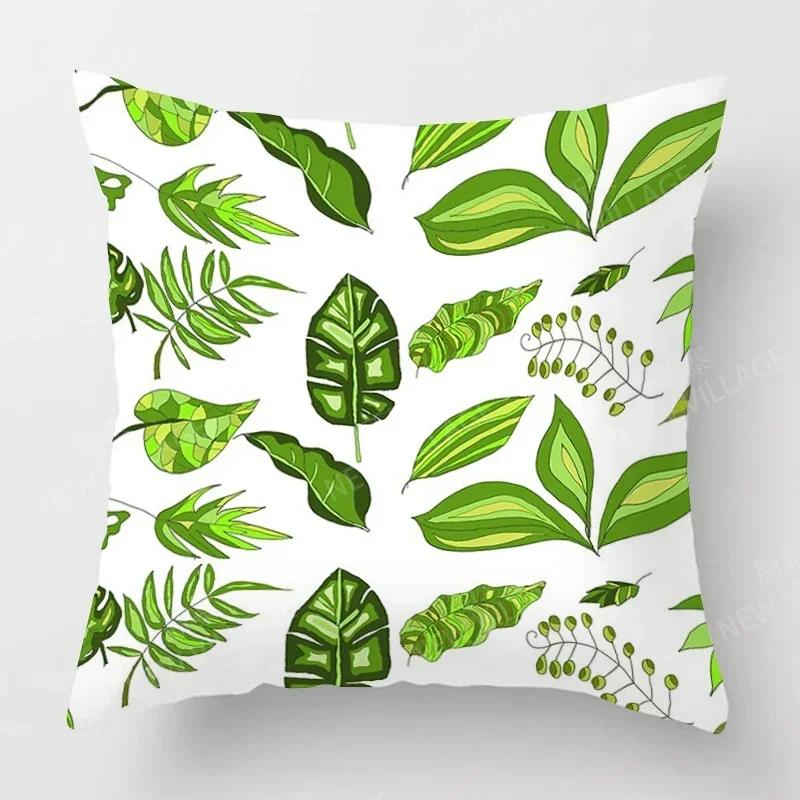 Nordic Fall Home Decor Autumn Throw Pillow Case Sofa Cushion Cover Modern Leaf Plant Green