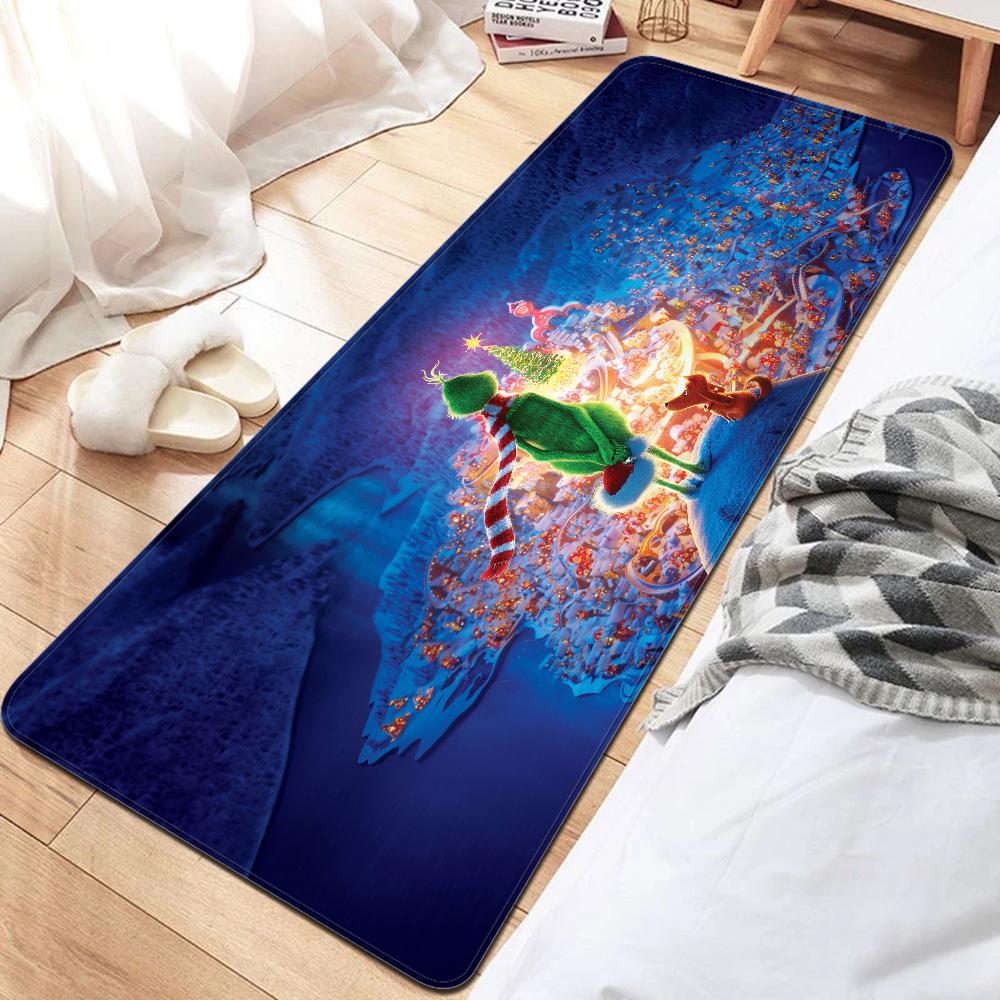 G-GrinchS Merry Christmas Hallway Carpet Washable Non-Slip Living Room Sofa Chairs Area Mat Kitchen Doormat Area Rug