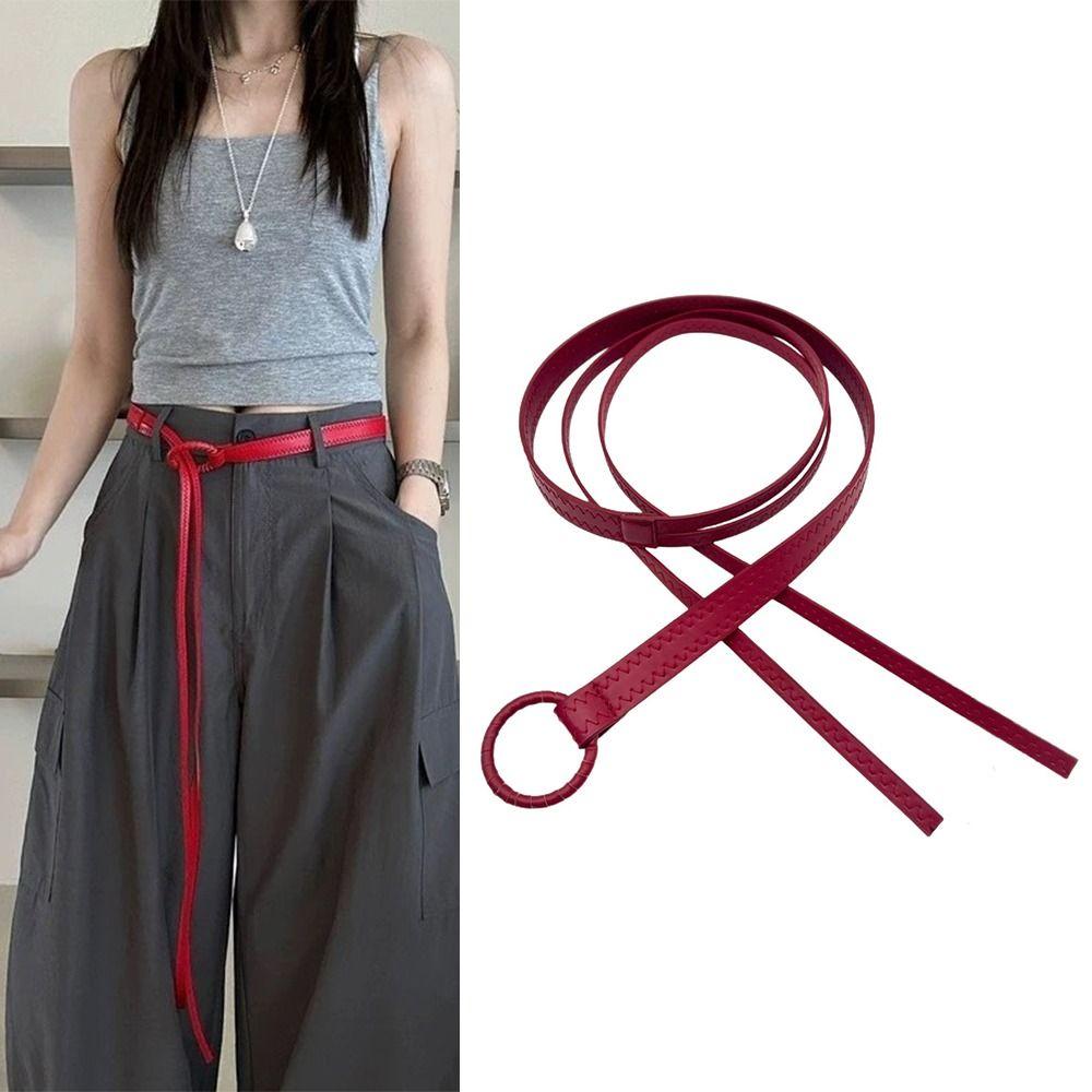 Casual Thin Waist Strap Vintage Trouser Dress Belts Fashion Leather Belt  Women