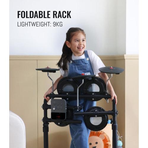 MK-0 Mesh Electronic Drum Set with 4 Mesh Electronic Pads, 5-inch Kick Drum, 12 Kits and 68 Authentic Sounds, USB MIDI, Throne, Sticks, Headphones, an