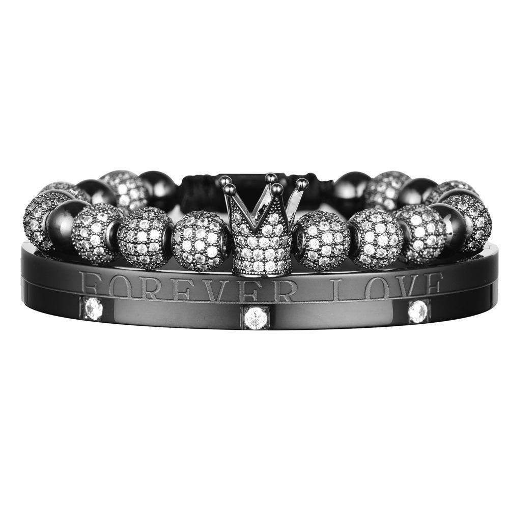 2026 Double Crown Bracelet Set Couple Micro Diamond Ball Bracelet