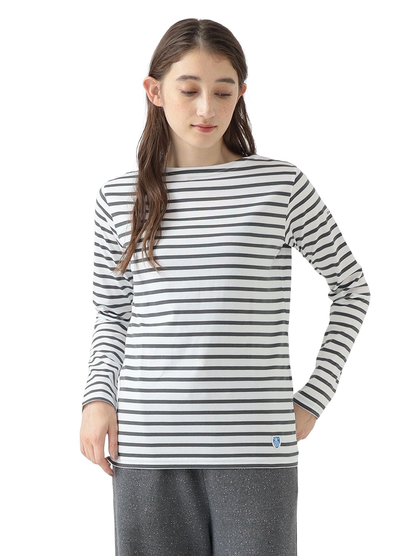 

B:MING LIFE STORE by BEAMS Women s Long Sleeve Orcival Boat Neck Pullover Tee in White/Fade Grey