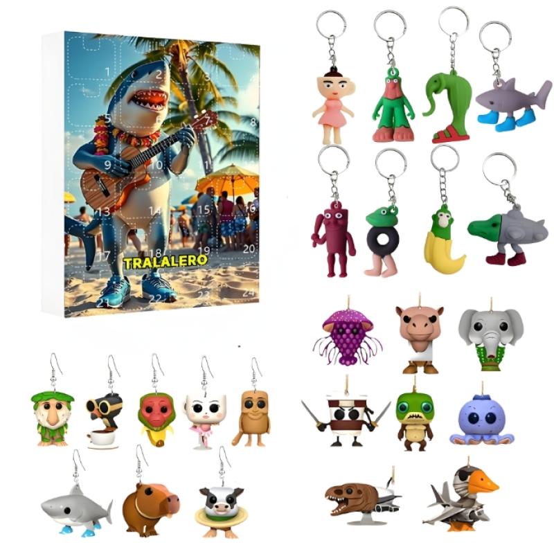 

24 шт. Итальянский маразм Тунг Сахур Фигурка Блайнд Бокс Фигурки Тралалеро Брелок Серьги Подвеска Смешная Игра Коллекционные Предметы Подарок