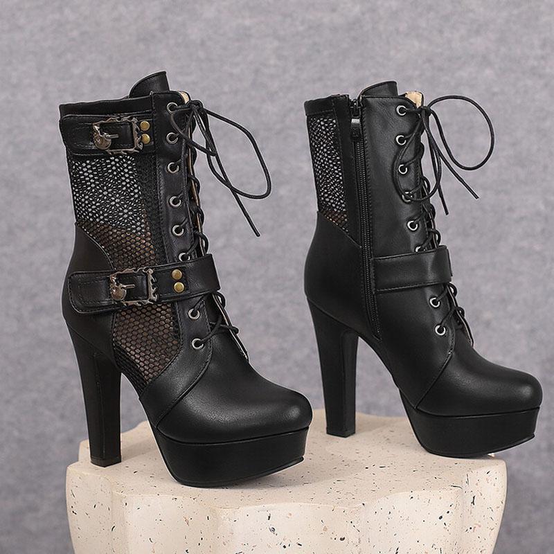 2025 New Lace-up Mesh Summer Boots Women Sexy High Heels Platform Sandals Large Size Women's Custom Boots Female Shoes WSH5054