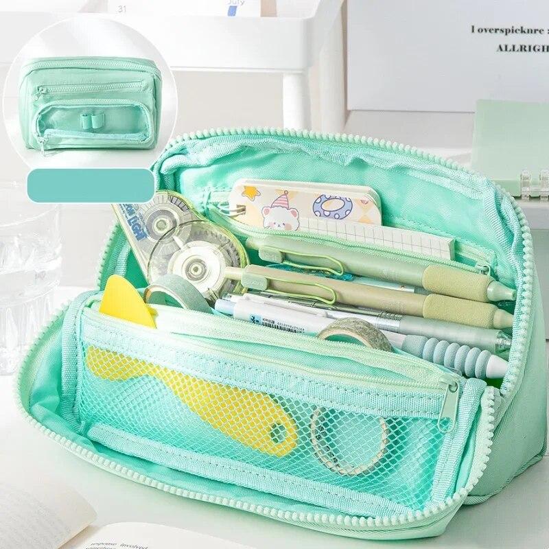 1 Pc Ins Simplicity Pencil Case Fashion Lovely Solid Color Series Stationery Pencil Bag High Capacity School Stuff Storage Bag