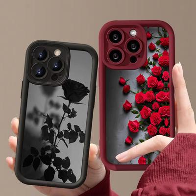 Red Rose Flower Silicone Soft Phone Case For iPhone 17 16 15 14 13 12 11 Pro Plus Max 17 Air 16E X XR XS Shockproof Back Cover