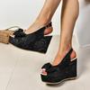 Slope Heel Sandals Female 2025 Summer New Bow Embroidery High-heeled Fish Mouth Shoes Thick Bottom Fashion Versatile Women Shoes