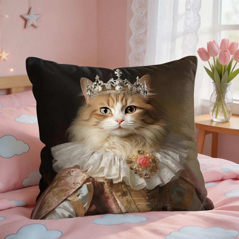 Renaissance Royal Cat Cushion Cover Square Short Plush Pillow Case Living Room Sofa Home Decor Funda X