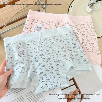 10A Antibacterial Sweet Floral Cotton Girls' Mid-Waist Boxer Briefs - Comfortable & Breathable