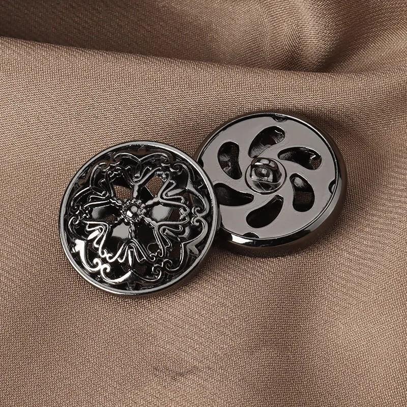 10pcs Beautiful Hollow Flower Shank Buttons High Quality Full Metal Round Buttons Woman Clothes Accessories