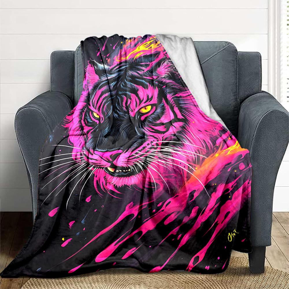 1pc Tiger Art Print Blanket Lightweight Flannel Blanket Throw Blanket For Sofa, Bed, Travel, Camping, Livingroom, Office yy251015164 75x90cm