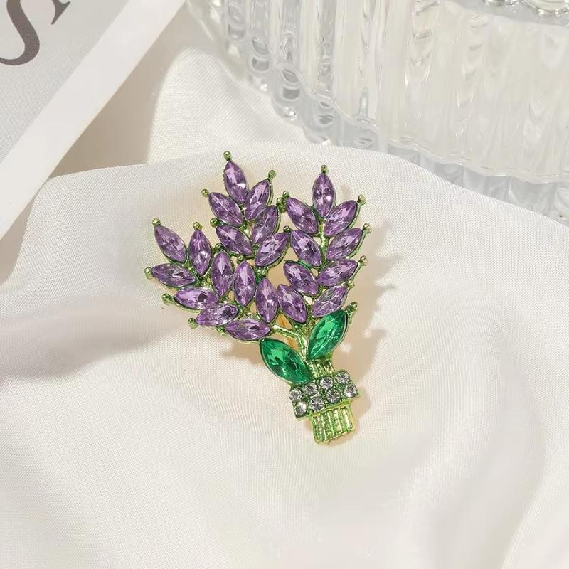 Exquisite Purple Lavender Brooch Women's Brooches Crystal Rhinestone Bouquet Pins Clothing Coat Jewelry Gift