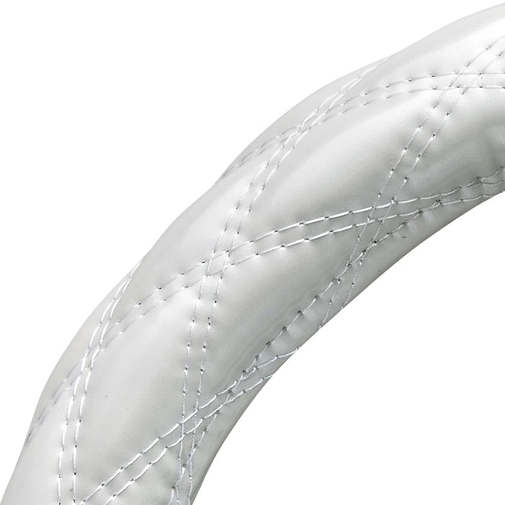 BONFORM Shiny Quilted Steering Wheel Cover for Size Kei/Standard Cars, White, S 36.5-37.9cm, 6910-01W