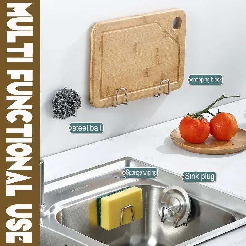 Kitchen Sponge Holder Self Adhesive Sink Rag Drain Drying Rack Wall Hooks Wire Ball Organizer Bathroom Storage Home Organizer